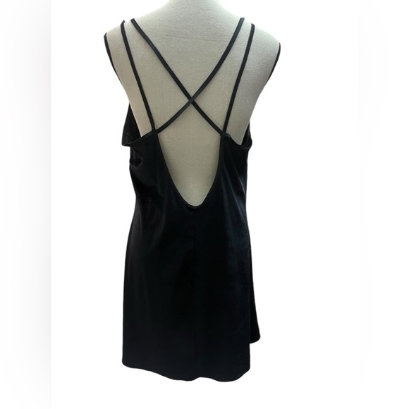 Dentelle velvet cross back strappy chemise dress vintage scoop neck open back LG - Picture 1 of 15